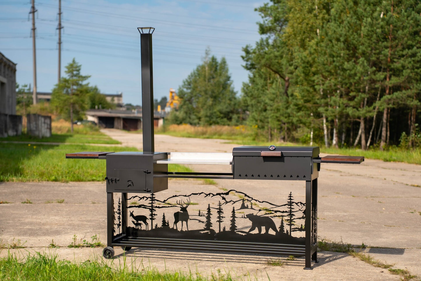 Stacionārais grils ar galda virsmu un kurtuvi 100x40cm v13