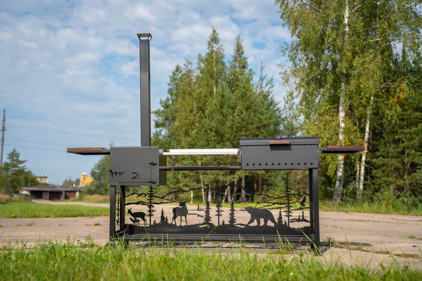 Stacionārais grils ar galda virsmu un kurtuvi 100x40cm v13